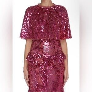 NEEDLE & THREAD Scarlett Sequin Cape In Red Size M/L
